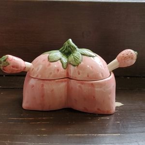 Vintage Strawberry Sugar & Creamer Bowl